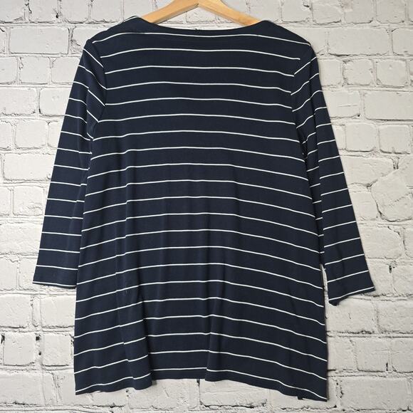 J Jill Pima 3/4 Sleeve V-Neck Navy Blue White Classic Stripe Pima Cotton Top Med - Picture 7 of 11